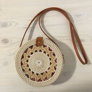 Rattan woven round purse